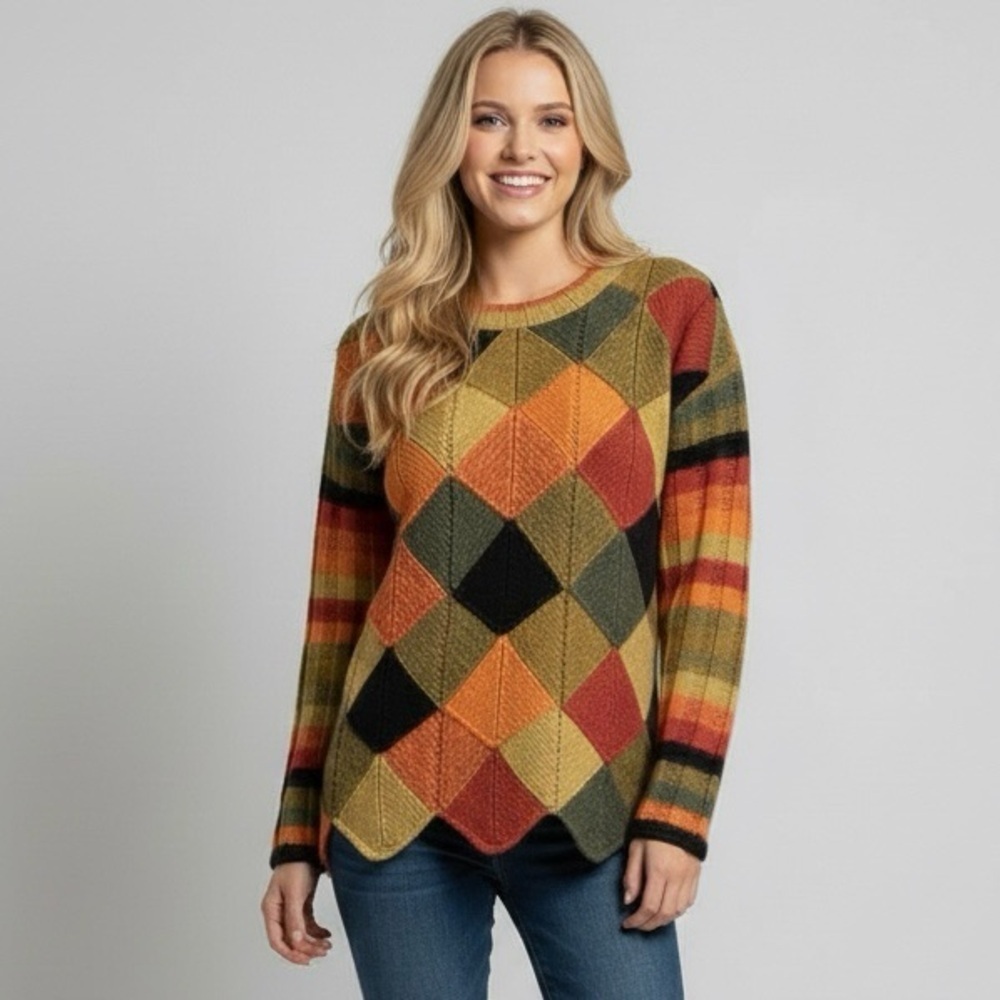 Vintage Handmade Rainbow Patchwork / Striped Sweater - Small